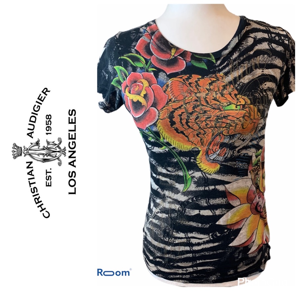 Christian Audigier black graphic tee